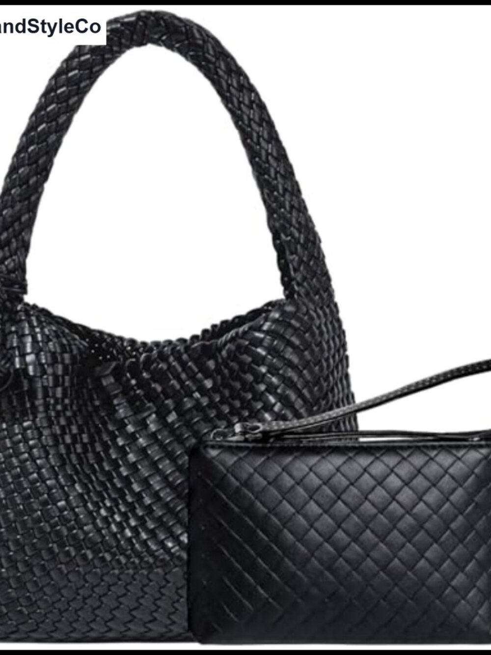 Woven Vegan Leather Hobo Bag with Clutch Mini Purse Top Handle Tote